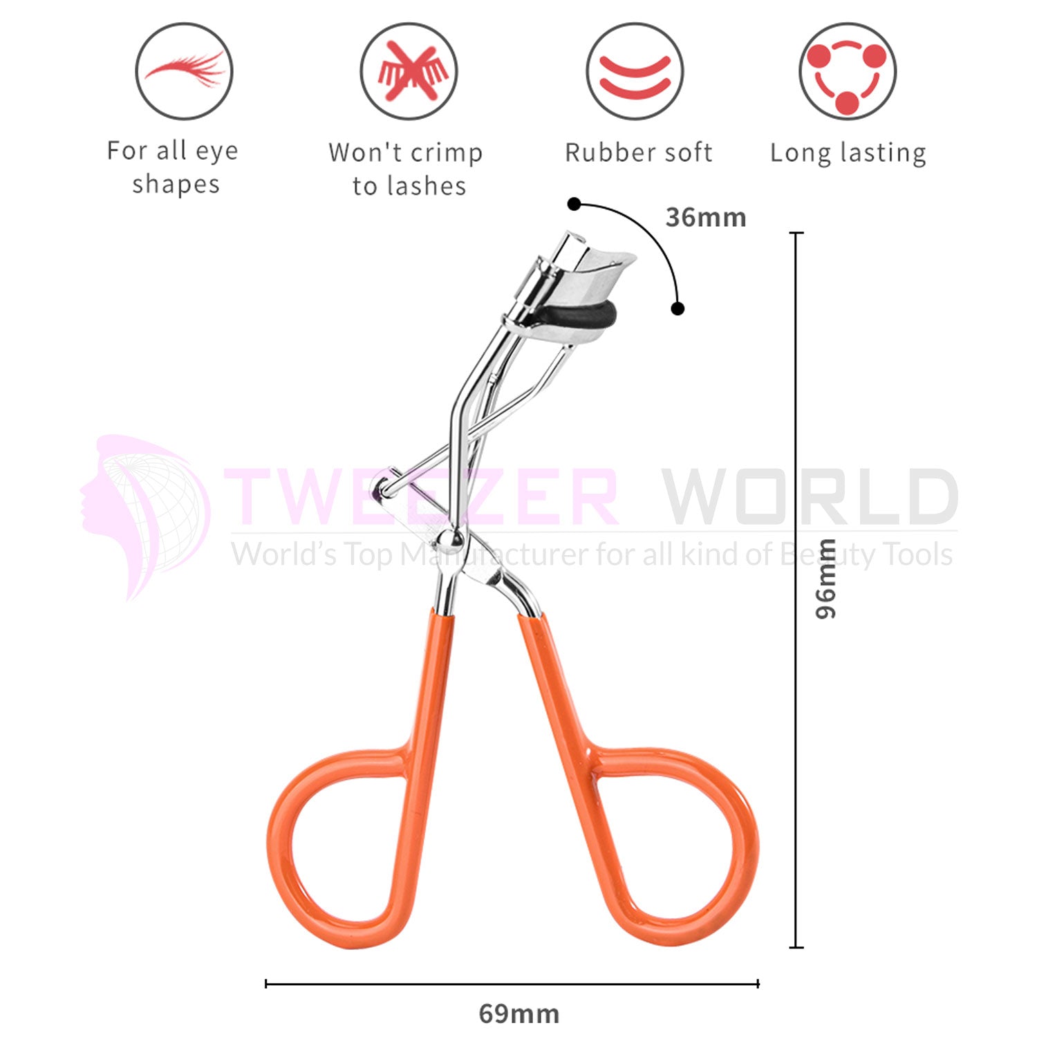 Amazon Best Selling Non-Slip Orange Handle Best Eyelash Curler