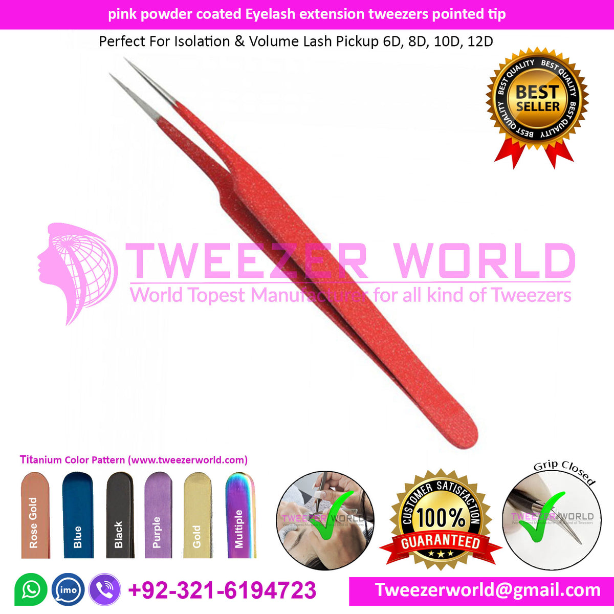 Red Powder Coated Best Eyelash Extension Tweezers Pointed Tip