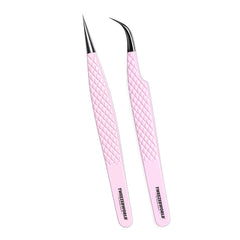 2Pcs Pink Fiber Tip Eyelash Extension Tweezers Sets