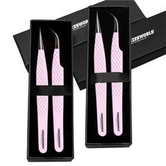 2Pcs Pink Fiber Tip Eyelash Extension Tweezers Sets
