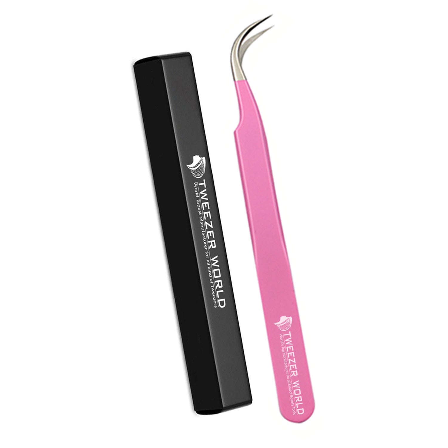 Semi-Curved Pink Handle Stainless Steel Eyelash Tweezers for Lash Extensions