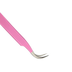 Semi-Curved Pink Handle Stainless Steel Eyelash Tweezers for Lash Extensions