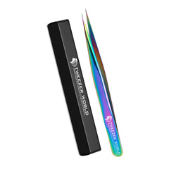 2pcs Titanium Coated Rainbow Pro Eyelash Extension Tweezers Set