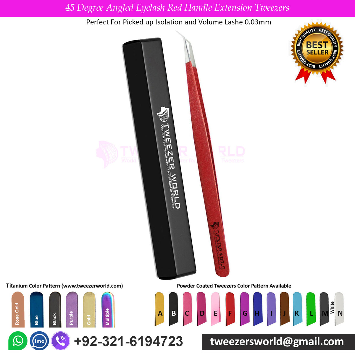 45 Degree Angled Eyelash Red Handle Extension Tweezers