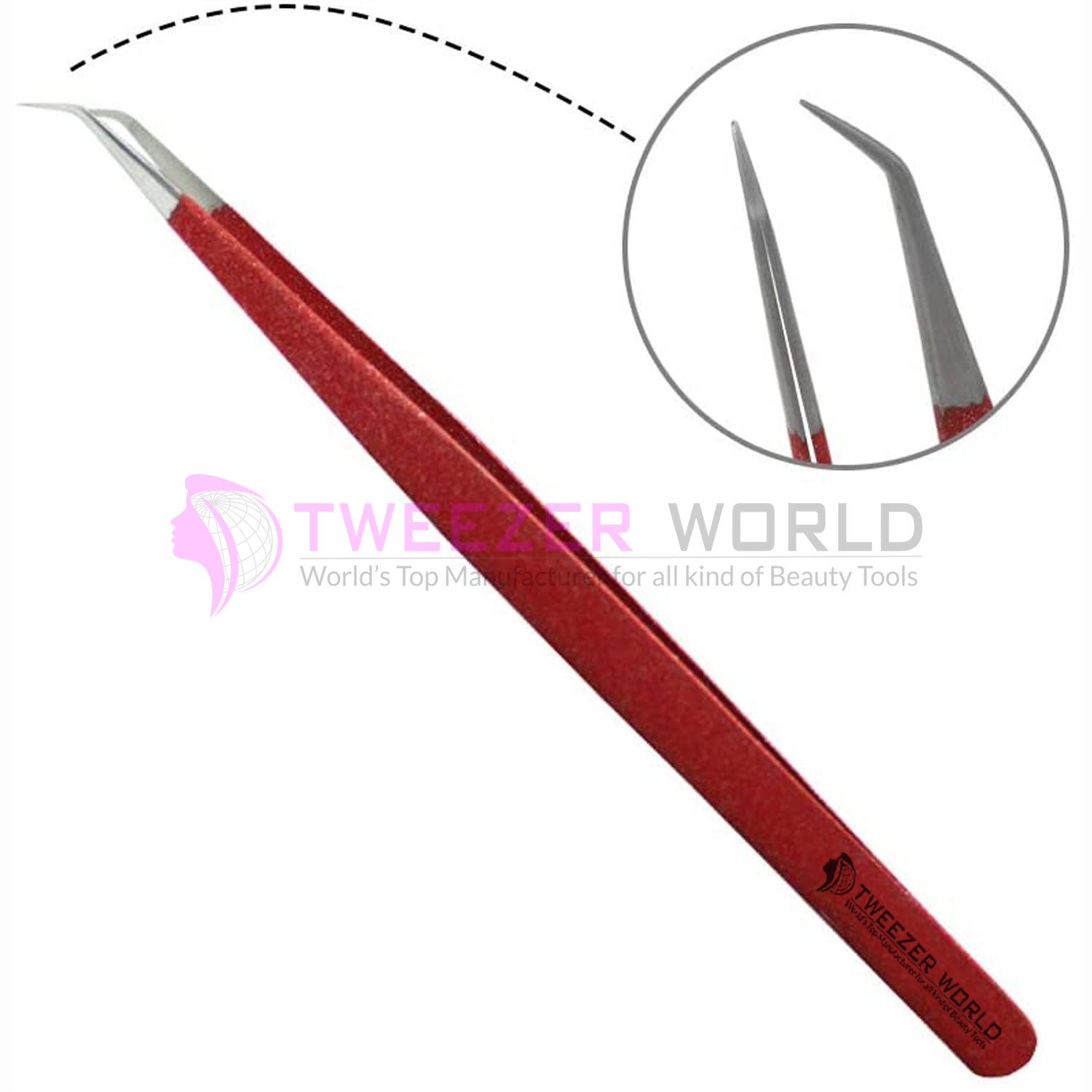 45 Degree Angled Eyelash Red Handle Extension Tweezers