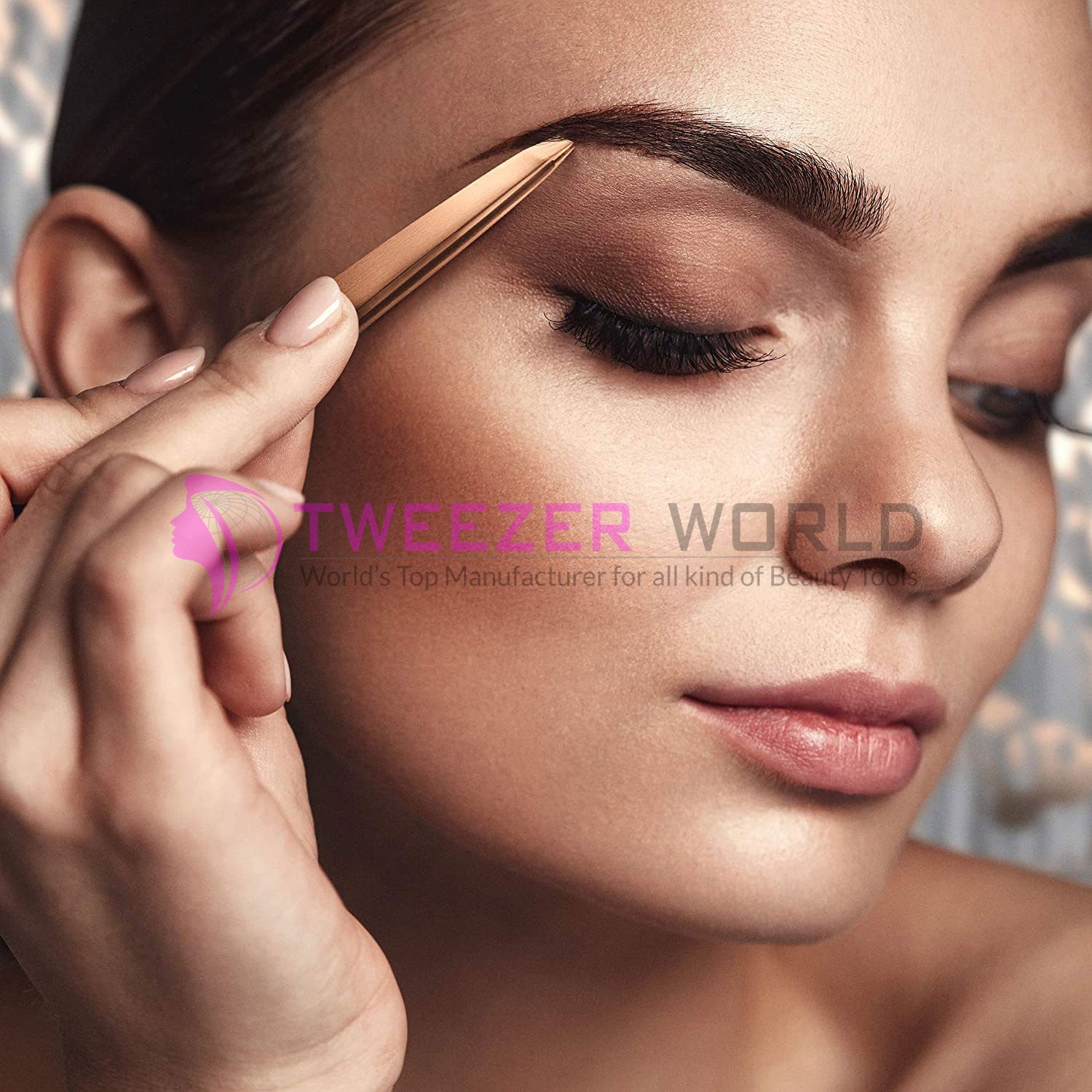 Slanted Tip Titanium Coated Rose Gold Eyebrow Tweezers