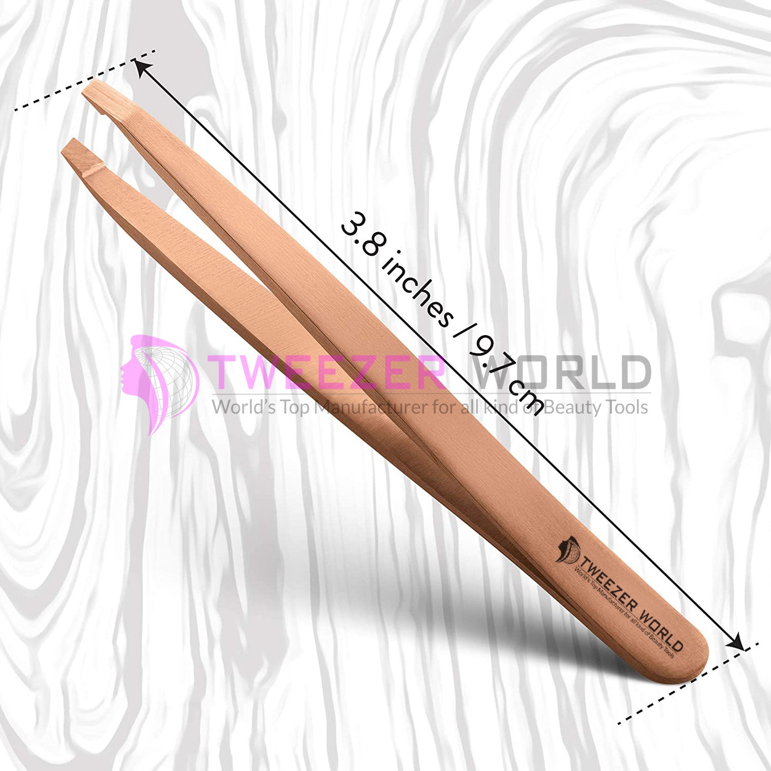 Slanted Tip Titanium Coated Rose Gold Eyebrow Tweezers