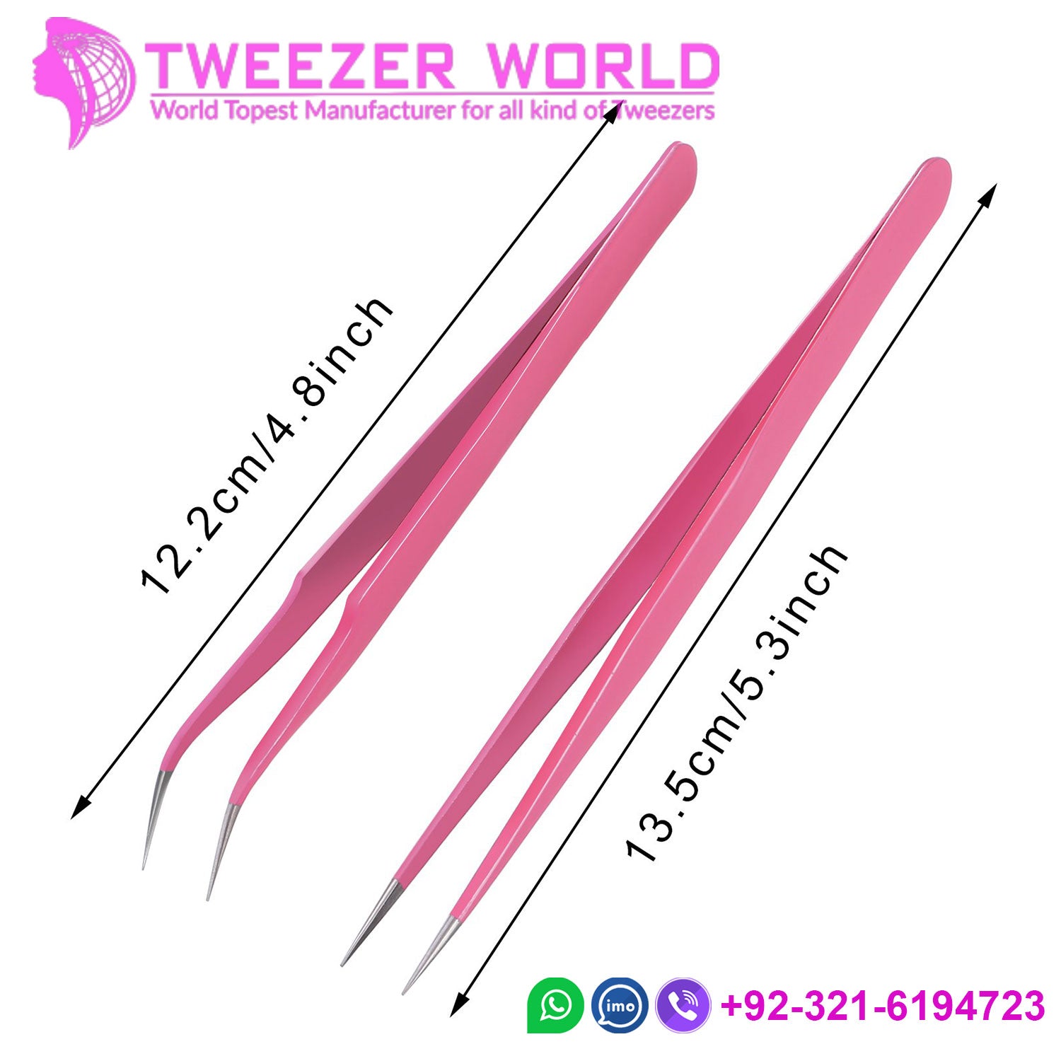 2pcs Pink Straight Curved Tip Tweezers Sets for Eyelash Extensions