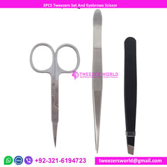 3PCS Tweezers Set Point and Slant Stainless Steel Tweezers and Scissor