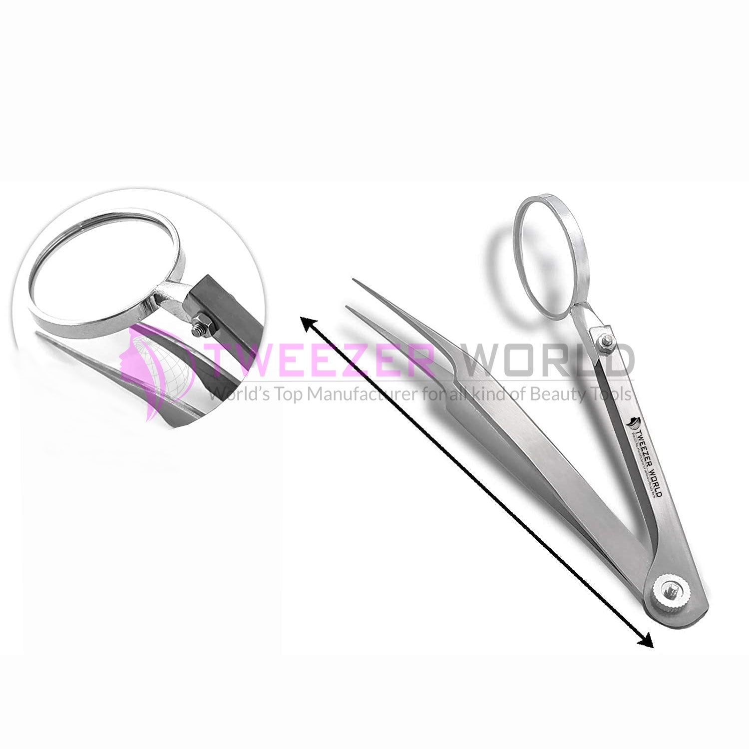 Top Quality Stainless Steel Straight Tweezers with Magnifying Glass