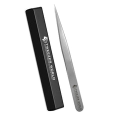 2pcs Straight &amp; Curved Silver Eyelash Extension Tweezers Set