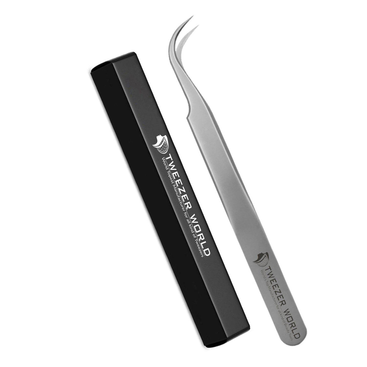 2pcs Straight &amp; Curved Silver Eyelash Extension Tweezers Set