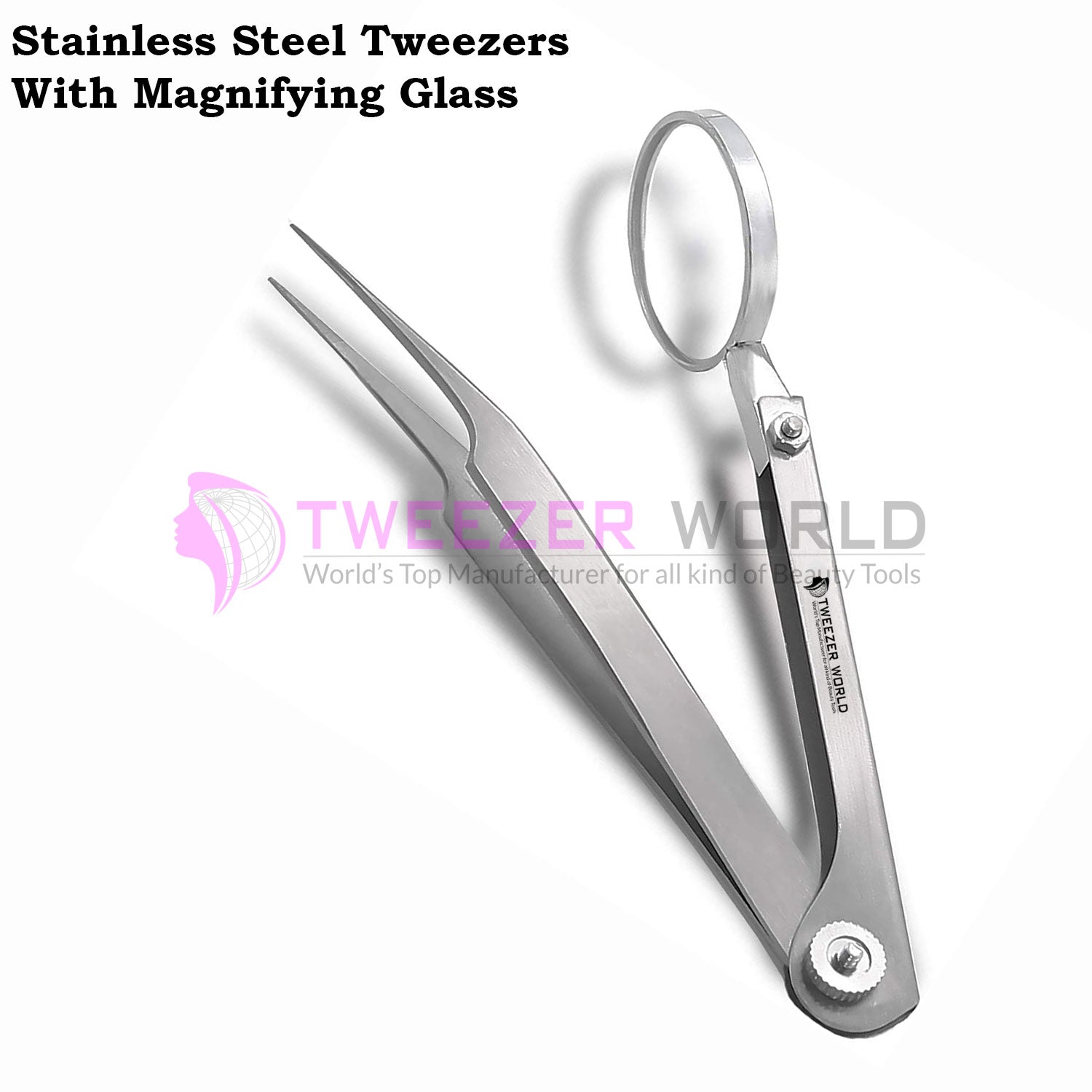 Top Quality Stainless Steel Straight Tweezers with Magnifying Glass