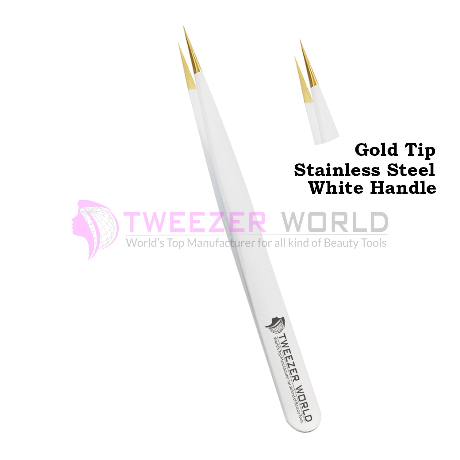 Super Straight Gold Tip White Handle Best Isolation Tweezers