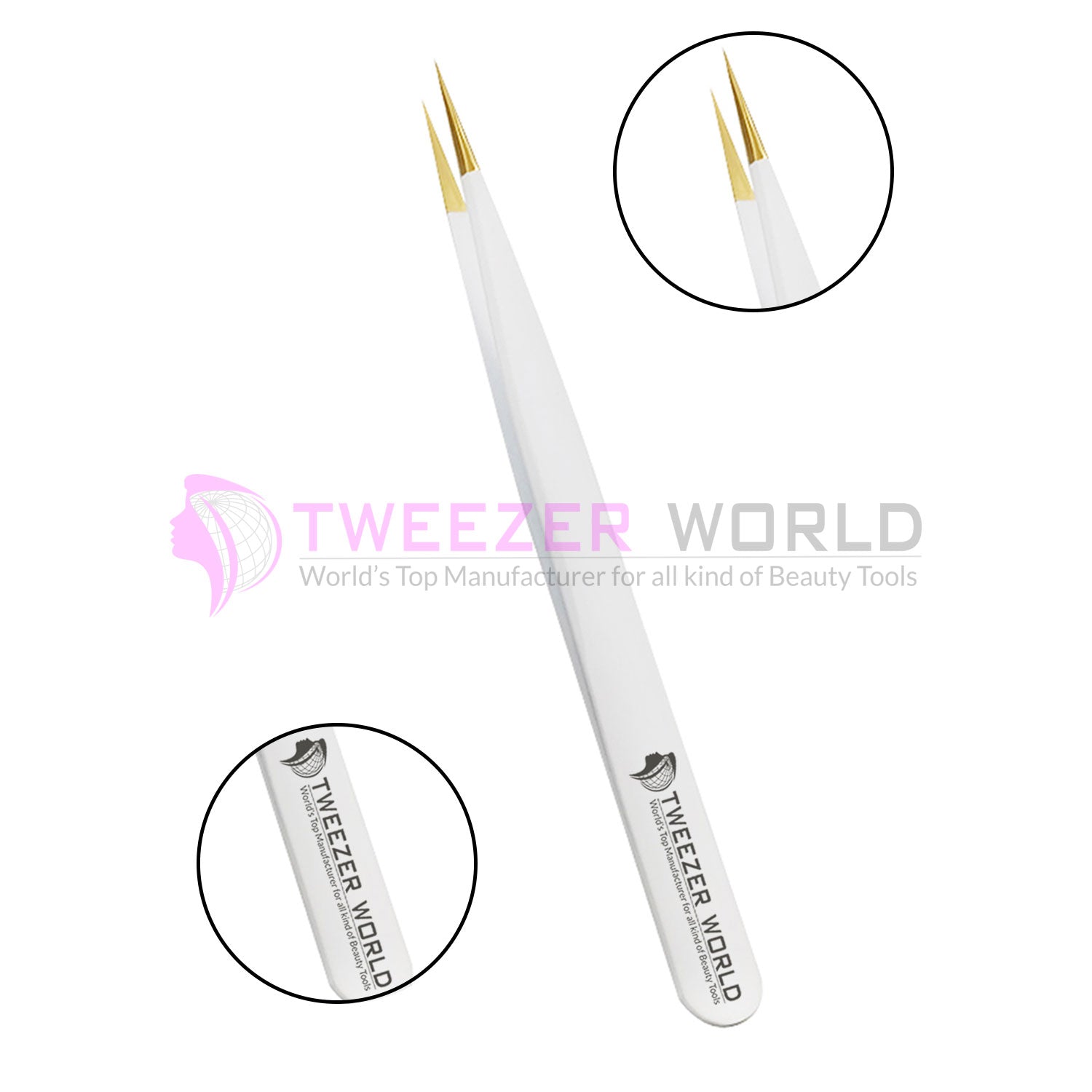 Super Straight Gold Tip White Handle Best Isolation Tweezers