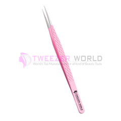 Straight Isolation Diamond Grip Pink Powder Coated Eyelash Tweezers