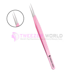 Straight Isolation Diamond Grip Pink Powder Coated Eyelash Tweezers