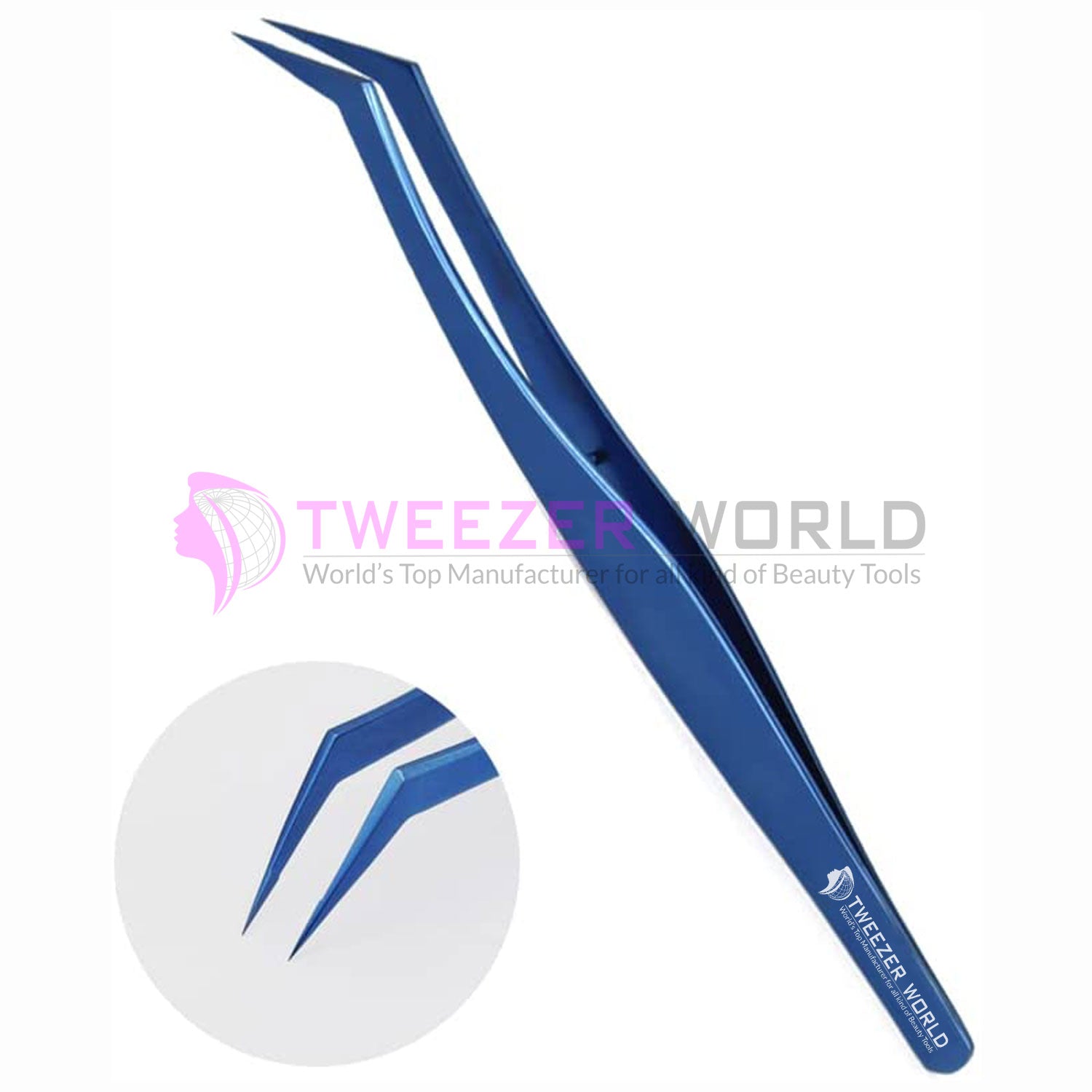 2pcs Blue Professional Titanium Steel Eyelash Extension Tweezers Set