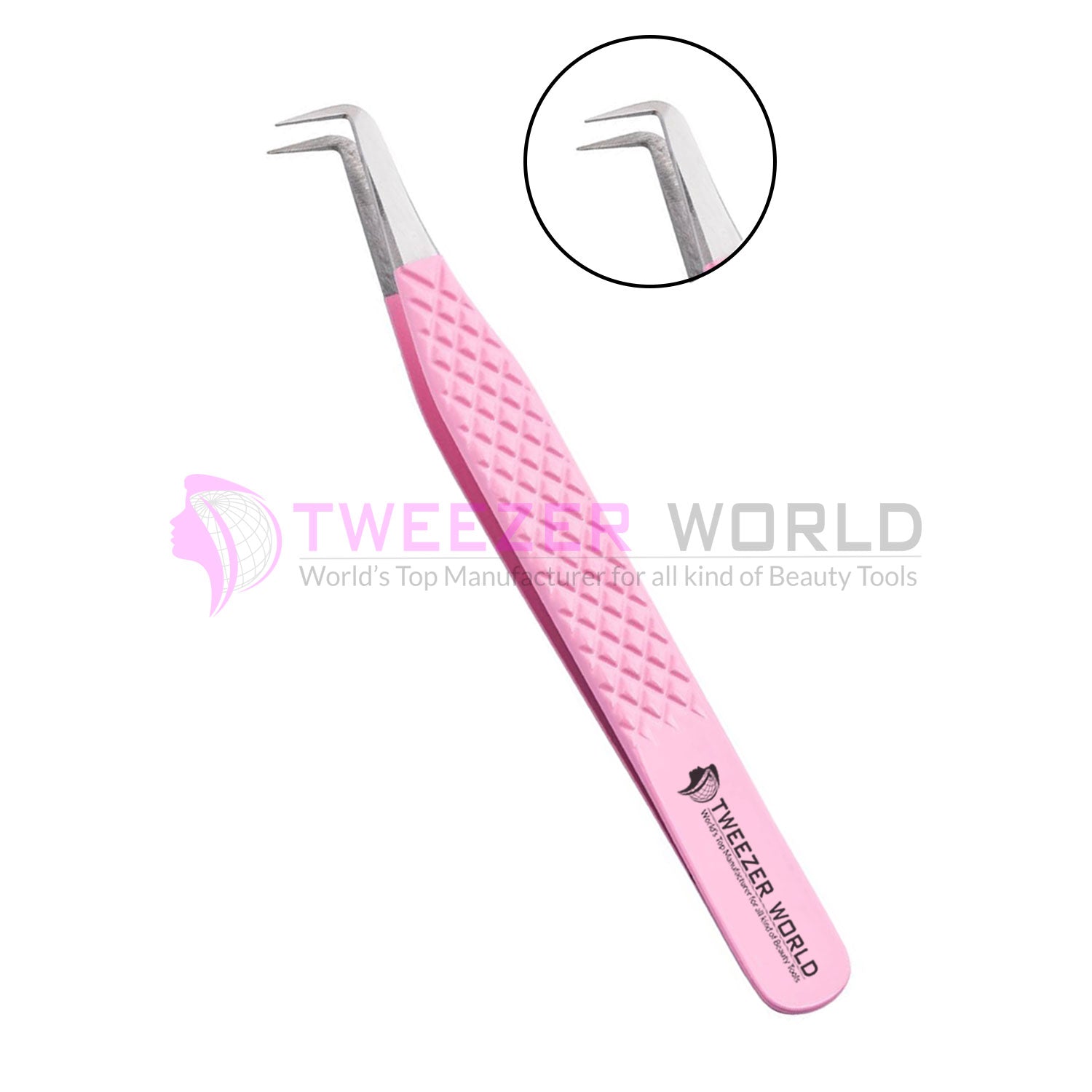 3pcs Diamond Grip Pink Powder Coated Eyelash Tweezers Set