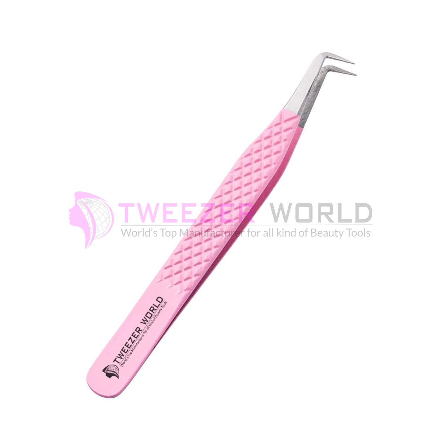 90 Degree Volume Diamond Grip Pink Professional Eyelash Tweezers