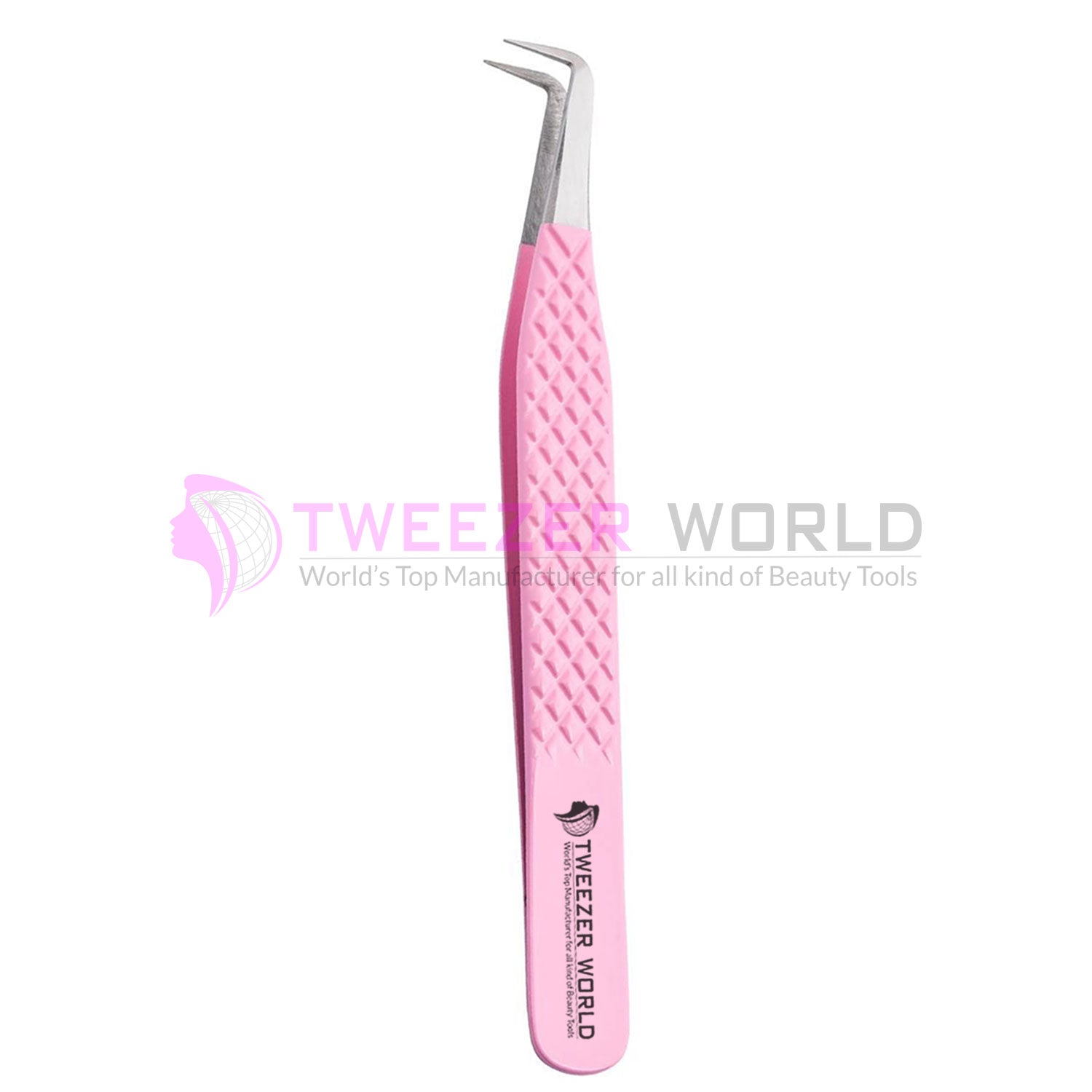 90 Degree Volume Diamond Grip Pink Professional Eyelash Tweezers