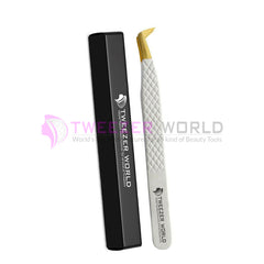 Diamond Grip White Handle With Gold Tip Best Volume Eyelash Tweezers