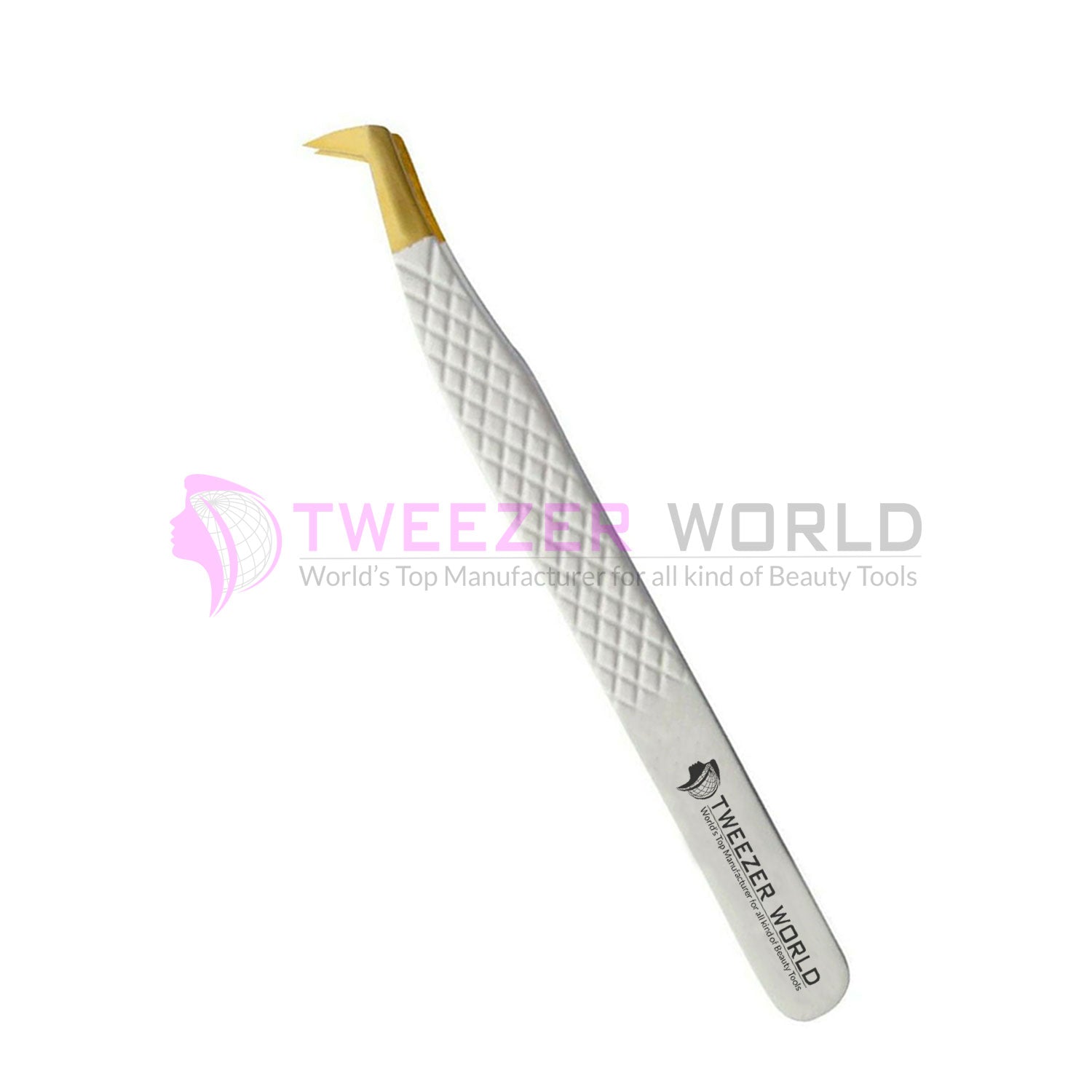 Diamond Grip White Handle With Gold Tip Best Volume Eyelash Tweezers