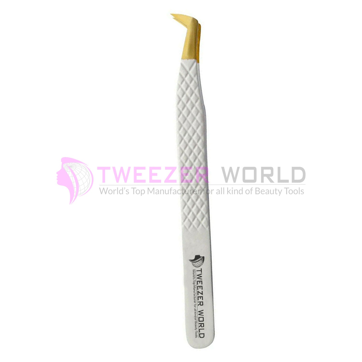 Diamond Grip White Handle With Gold Tip Best Volume Eyelash Tweezers