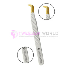 Diamond Grip White Handle With Gold Tip Best Volume Eyelash Tweezers