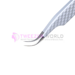 S-Curved Diamond Grip Fine Point White Handle Tweezers