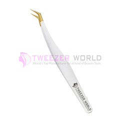 45 Degree Volume Gold Tip White Handle Professional Tweezers