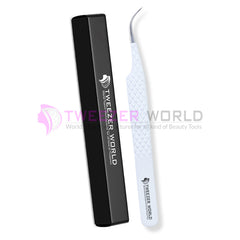 S-Curved Diamond Grip Fine Point White Handle Tweezers