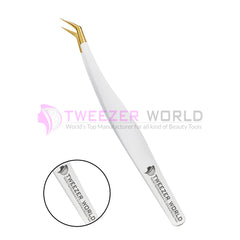 45 Degree Volume Gold Tip White Handle Professional Tweezers