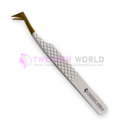 Gold Tip L-Shape Diamond Grip White Handle Best Volume Tweezers