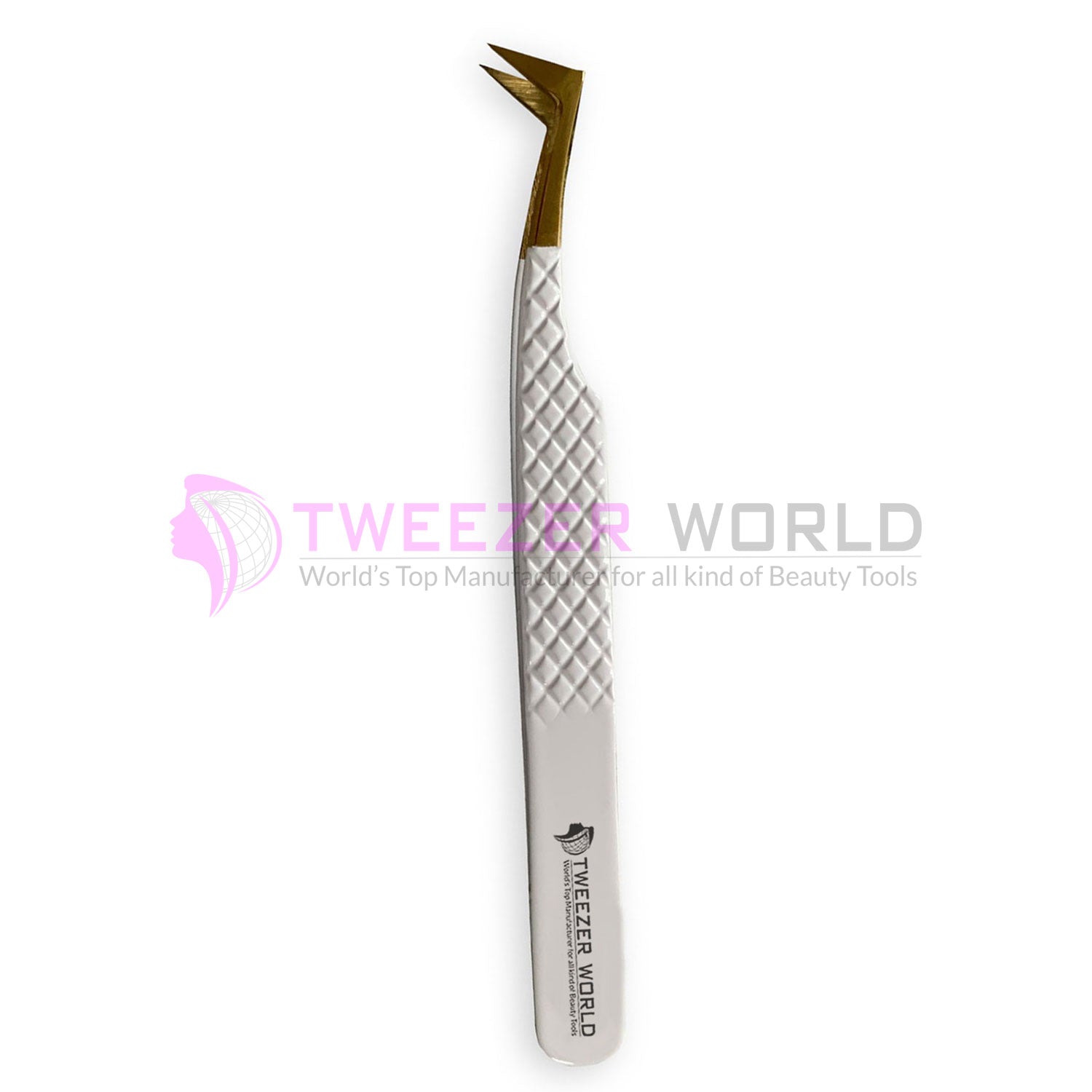 Gold Tip L-Shape Diamond Grip White Handle Best Volume Tweezers