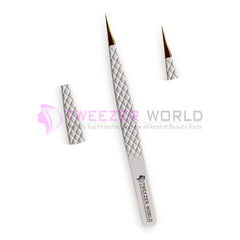 3pcs Premium Diamond Grip White Handle Gold Tip Eyelash Tweezers Set