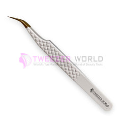 Professional Diamond Grip White Handle Gold Tip Curved Tweezers