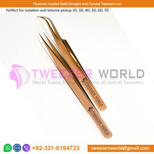 Titanium Coated Gold Straight and Curved Tweezers set