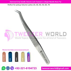 Diamond Grip Handle Volume Lash Tweezers L-Shape Needle Nose Tip