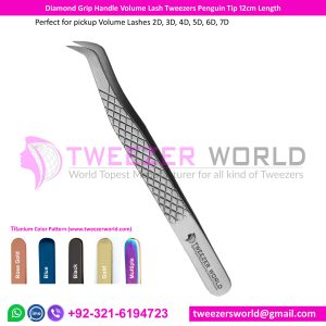 Diamond Grip Handle Volume Lash Tweezers Penguin Tip 12cm Length