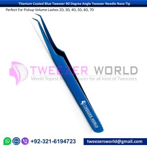 Titanium Coated Blue Tweezer 90 Degree Angle Tweezer Needle Nose Tip
