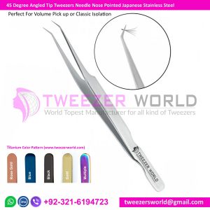 S-shape 45 Degree Angled Tip Tweezers Needle Nose Pointed