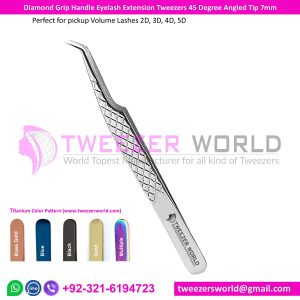 Diamond Grip Handle Eyelash Extensions Tweezers 45 Degree Angled Manufacturer Supplier