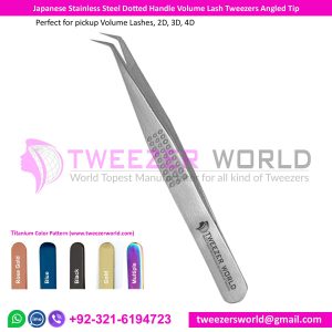 Japanese Stainless Steel Dotted Handle Volume Lash Tweezers Angled Tip Soft Grip L-Type Perfect for pickup Volume Lashes 2D-3D-4D-5D-6D-7D