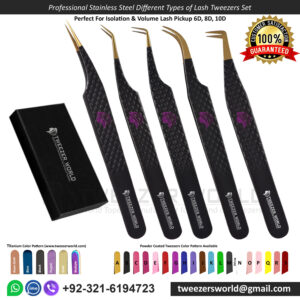 Professional Stainless Steel Different Types of Lash Tweezers Set