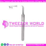 Silver A Type Tweezers with fine tips for Eyelash Extension 45 Angle