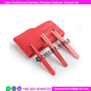 3pcs Professional Stainless Precision Eyebrow Tweezer Set With PU Leather Case