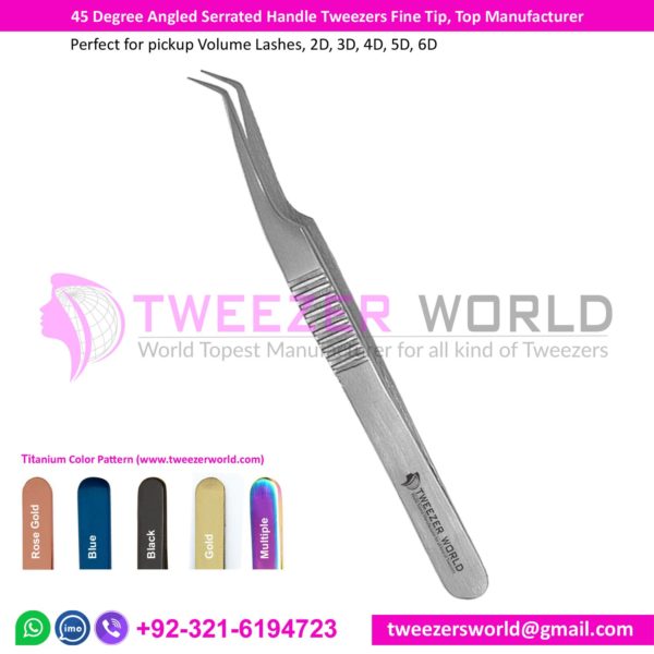 45 Degree Angled Serrated Handle Tweezers Fine Tip, Top Manufacturer