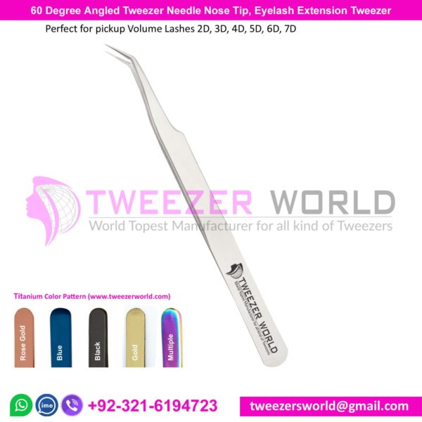 60 Degree Angled Tweezer Needle Nose Tip, Eyelash Extension Tweezer