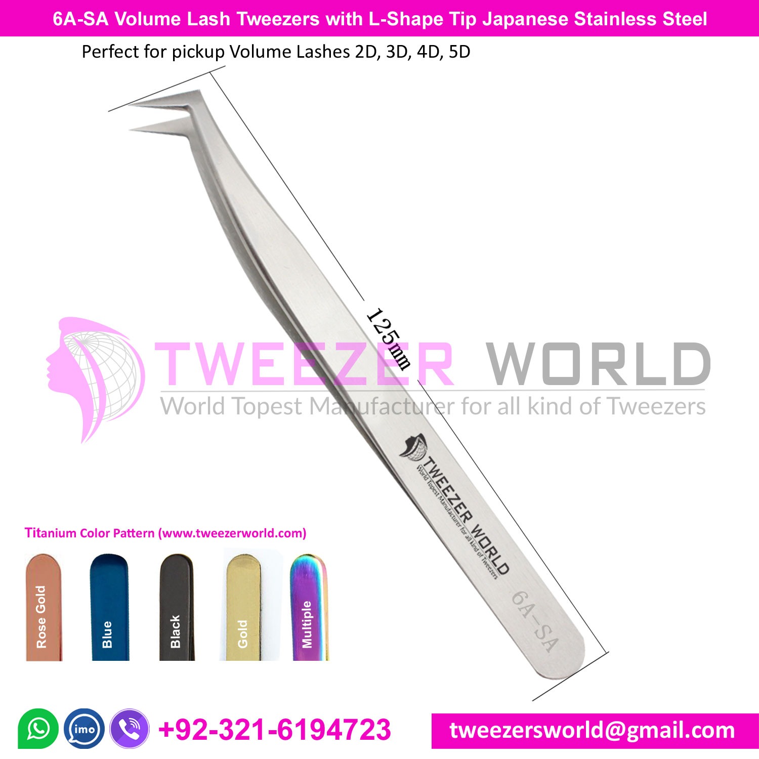 6A-SA Volume Lash Tweezers with L-Shape Tip Japanese Stainless Steel